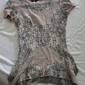 BCBG Pink and Black Floral Short Sleeve Top